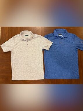 PGA Tour Boys Short-Sleeve Polo Duo White and Blue Micro Print Size Large 14-16